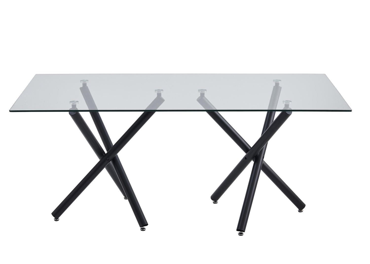 Fannia-Tomaso Glass Dining Table with Black Faux Leather Chairs 6038