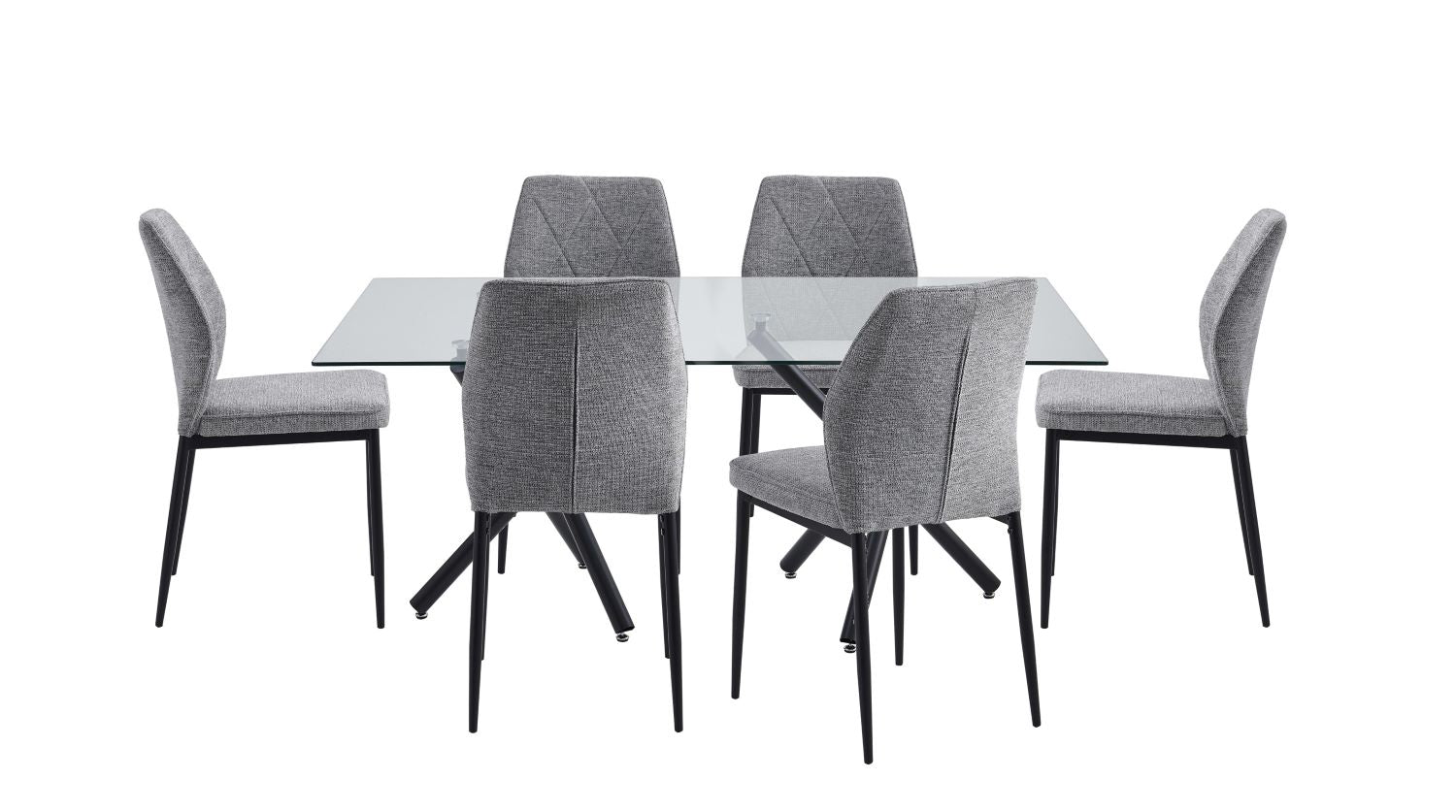 Fannia Glass Dining Table with Grey Fabric Chairs 6038