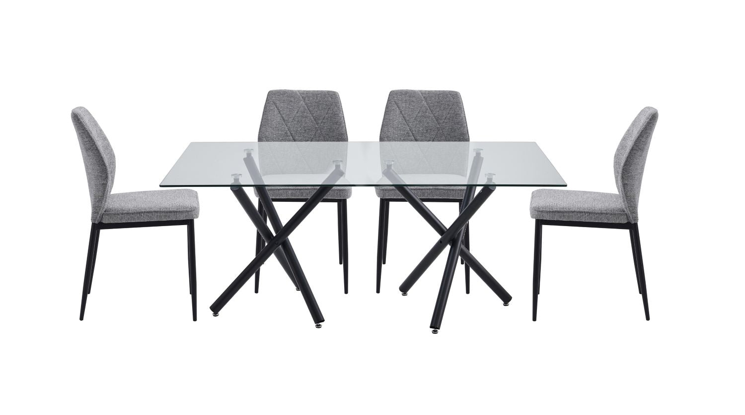 Fannia Glass Dining Table with Grey Fabric Chairs 6038