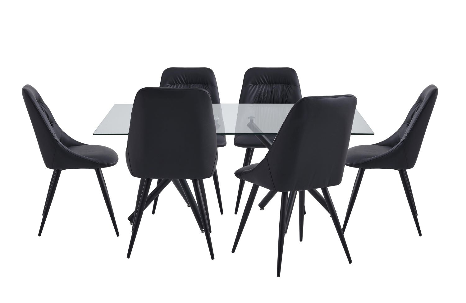 Fannia-Tomaso Glass Dining Table with Black Faux Leather Chairs 6038