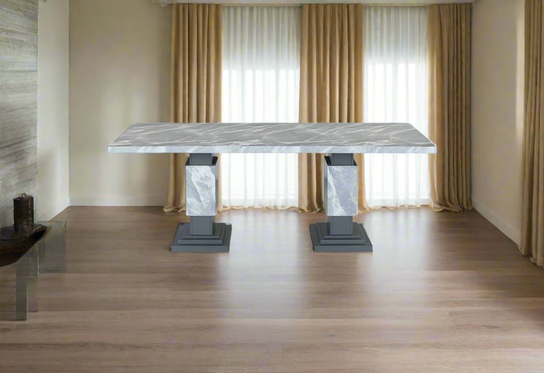 Faux Marble Dining Table With Double Pedestal Base Gray 1600