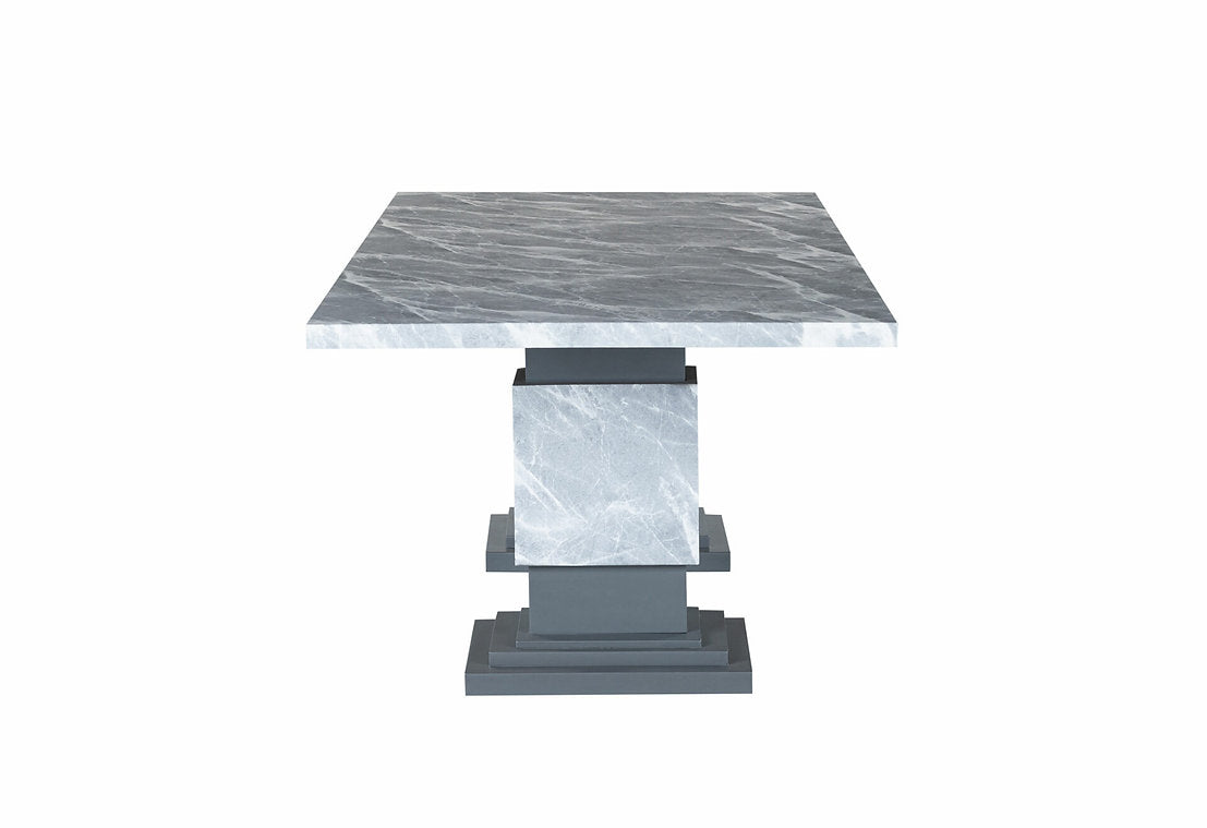 Faux Marble Dining Table With Double Pedestal Base Gray 1600