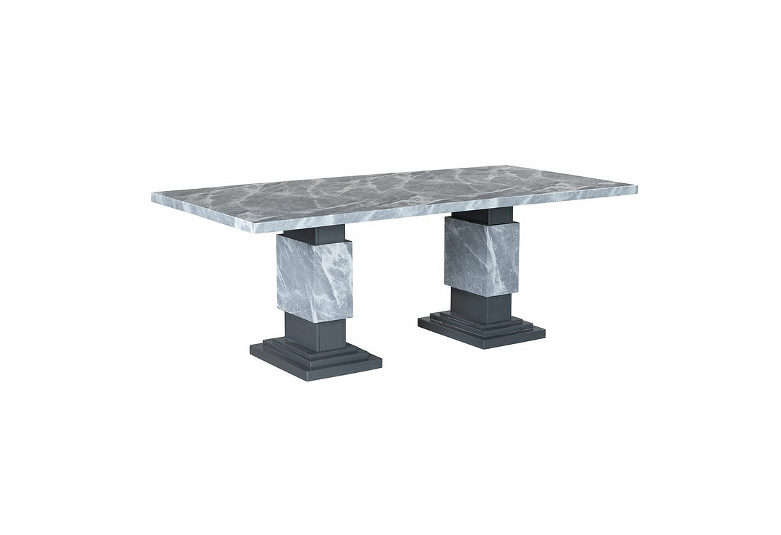 Faux Marble Dining Table With Double Pedestal Base Gray 1600