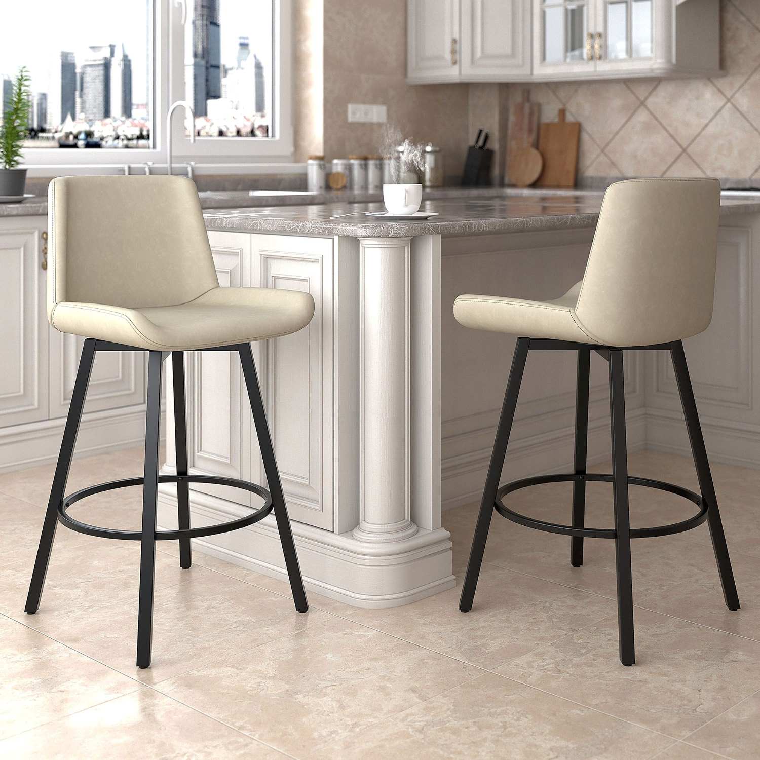 Fern 26" Ivory Swivel Counter Stool Set of 2 203-666PUIV