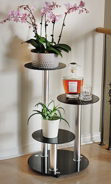 Flower Black Tempered Glass Plant Stand