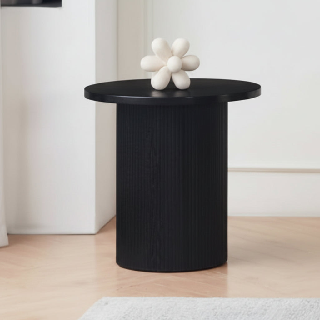 Fluted Pedestal Base with Round Top End Table Black 2660