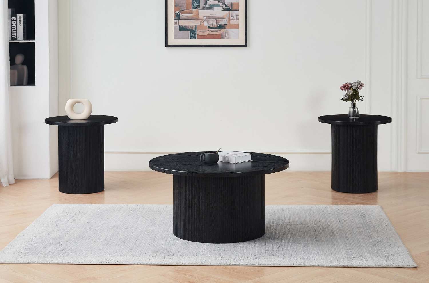 Fluted Pedestal Base with Round Top End Table Black 2660