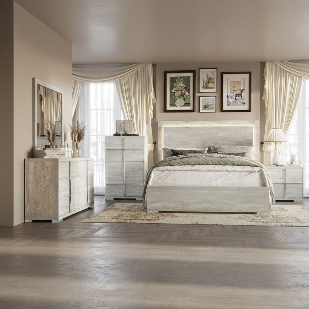 Freya Wooden White Bedroom Set With LED Headboard 785