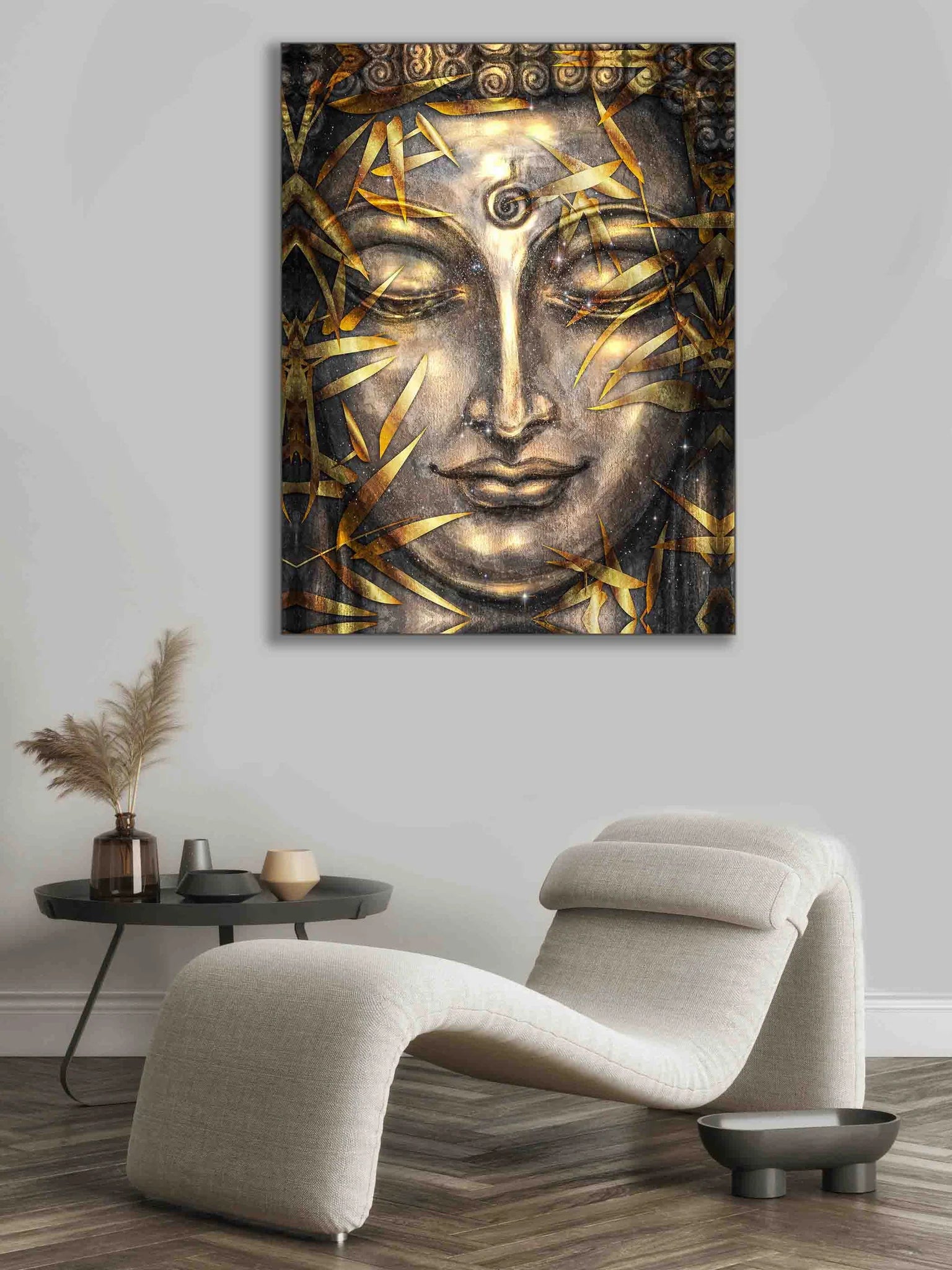 Gold Buddha with Gold Shimmer Glitter Finish Canvas Art 36" X 48"