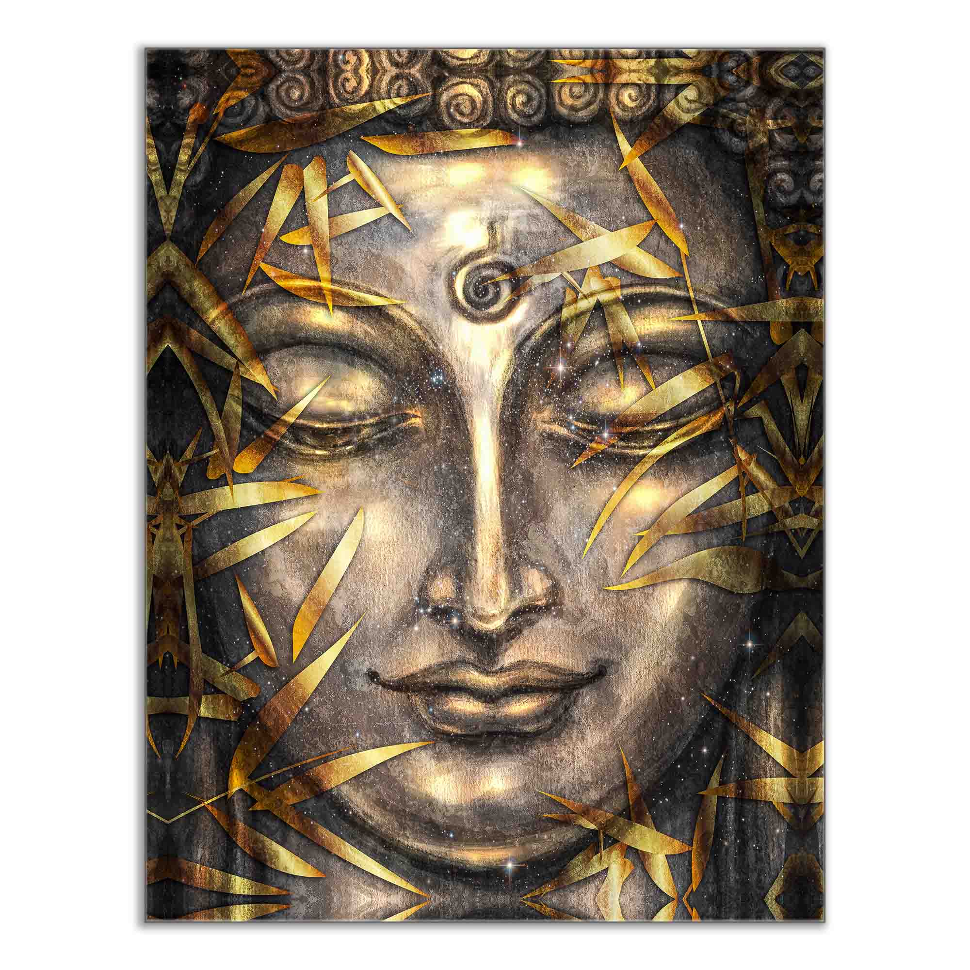 Gold Buddha with Gold Shimmer Glitter Finish Canvas Art 36" X 48"