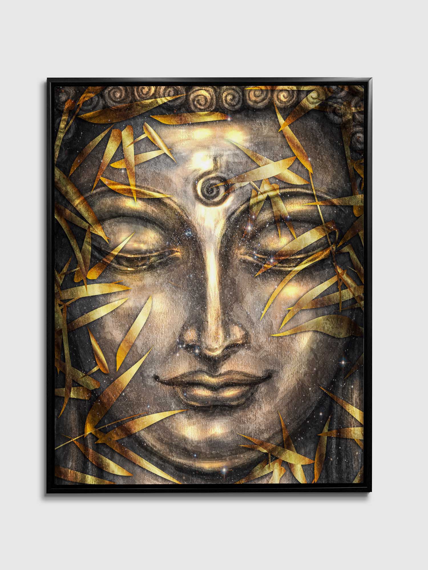 Gold Buddha with Gold Shimmer Glitter Finish Canvas Art 36" X 48"