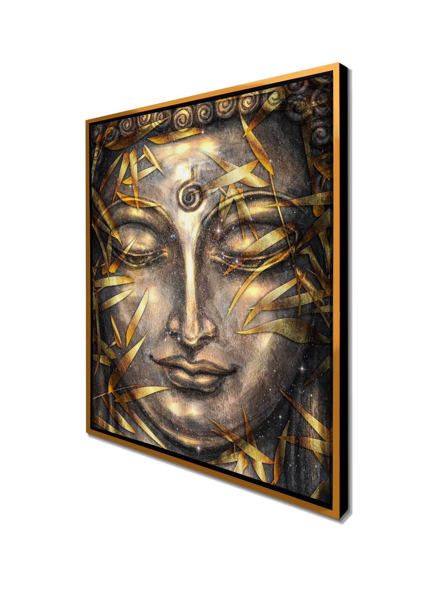 Gold Buddha with Gold Shimmer Glitter Finish Canvas Art 36" X 48"