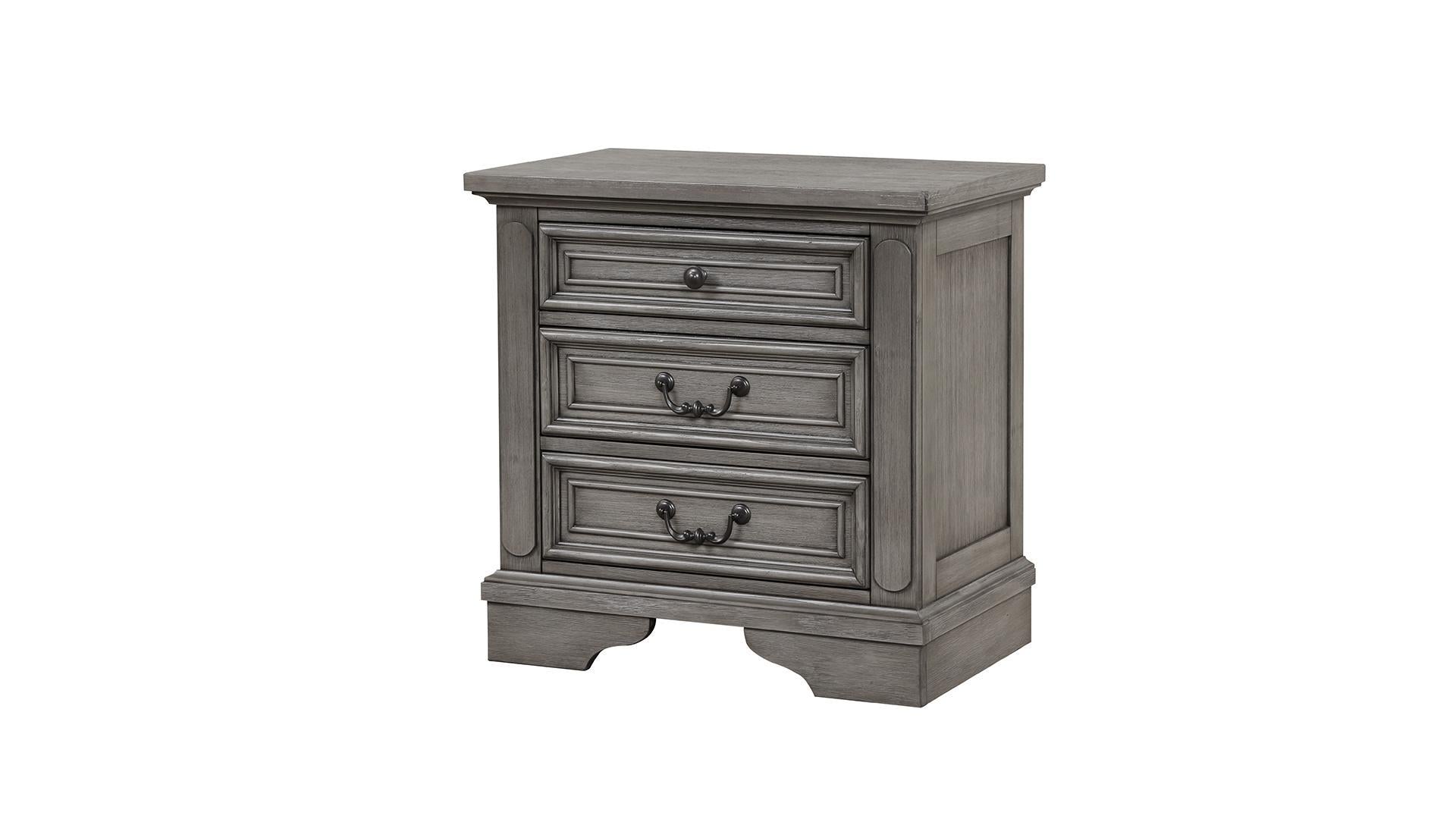 Grace Solid Wood 3 Drawer Night Stand Grey 1561