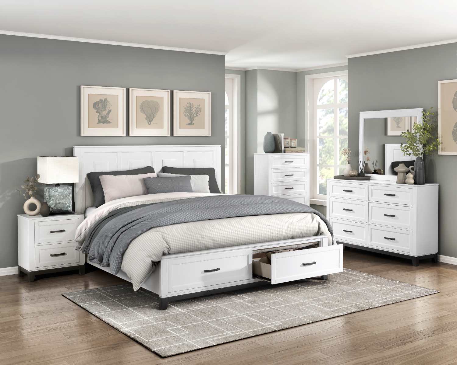 Garretson Wooden Bed With Drawer White 1450