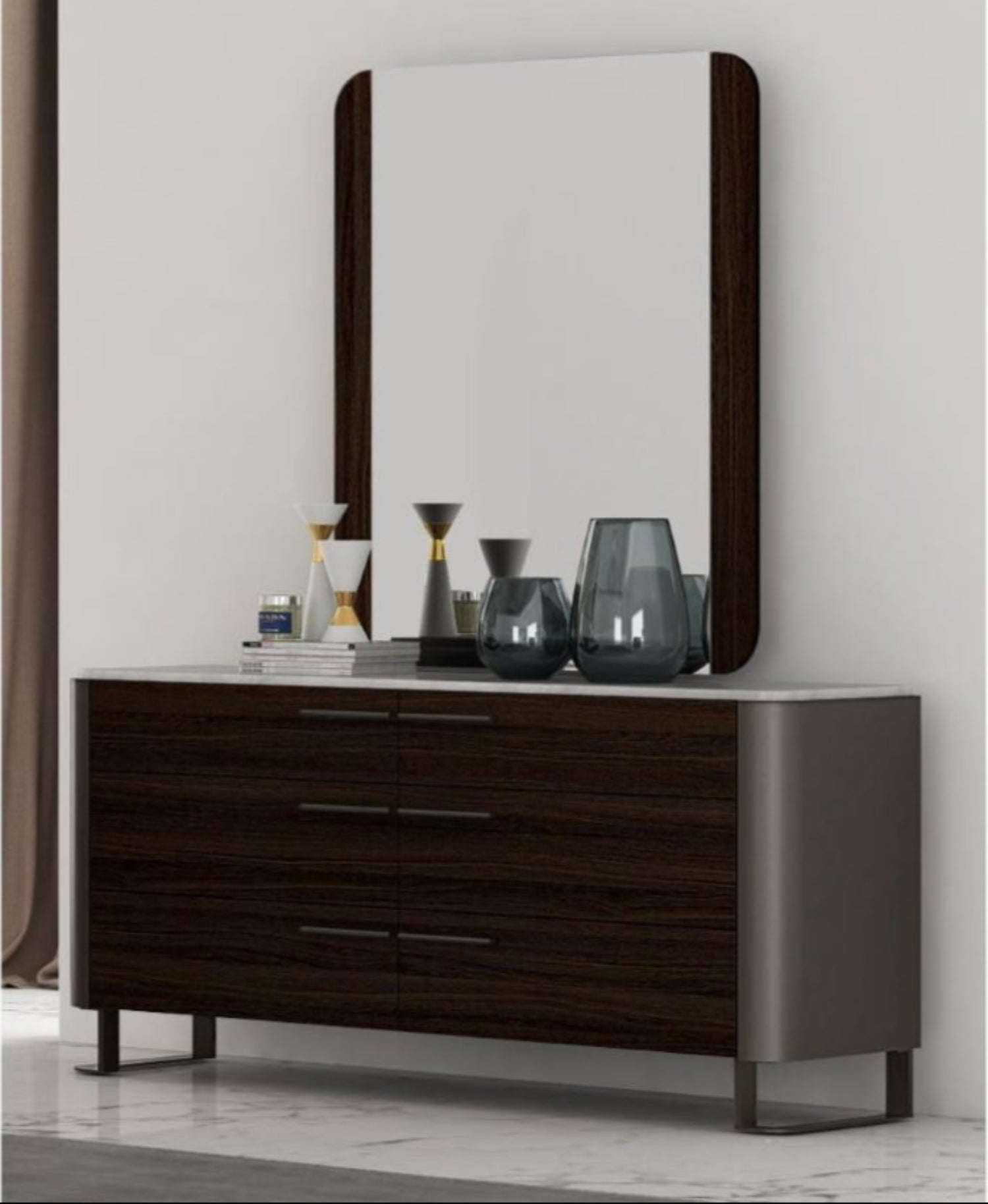 Germani Black Oak and Brown Metal Lacquer Bedroom Set 1801