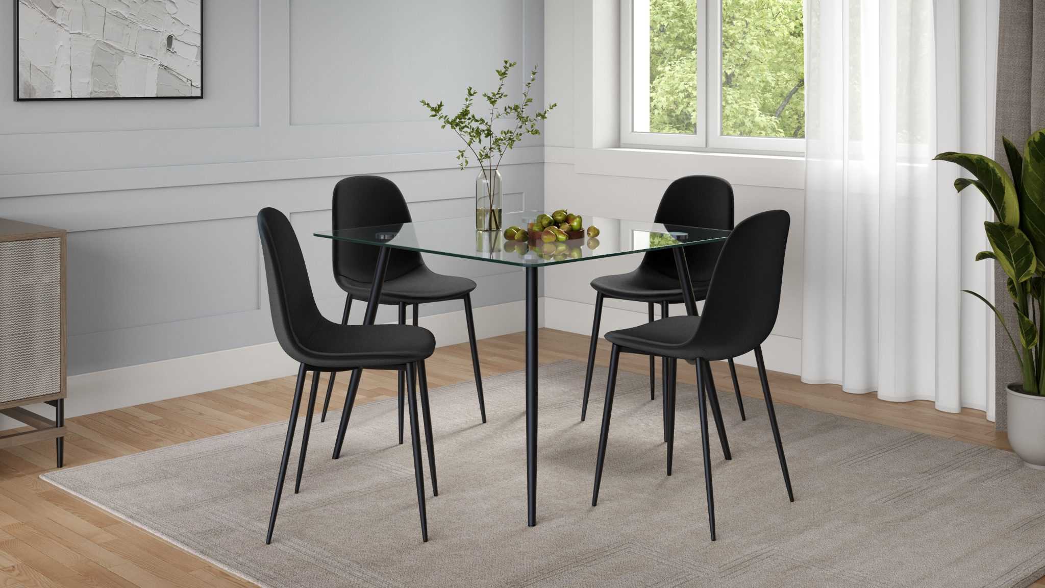 Glass Dining Table With 4 Chairs Black T 3476 / T 215