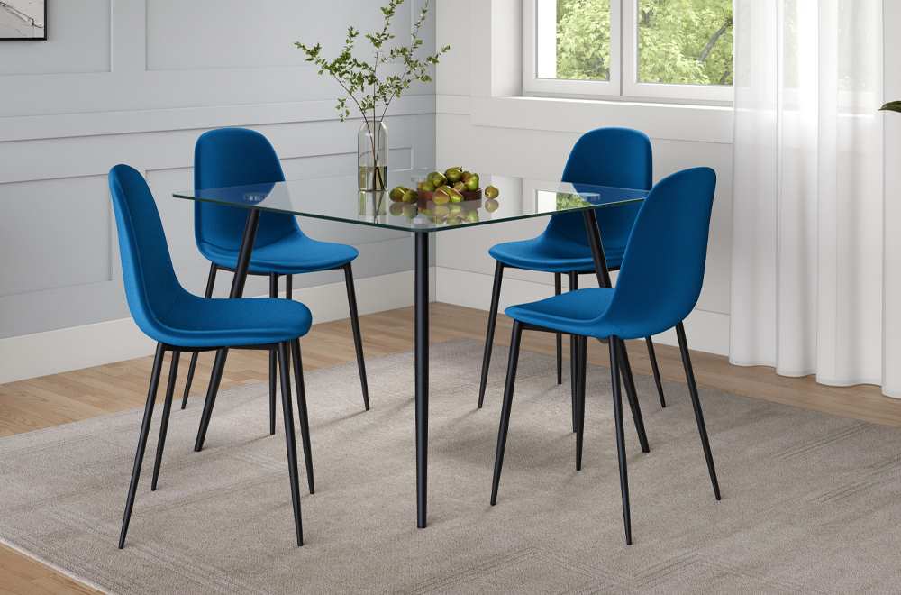 Glass Dining Table With 4 Chairs Blue T 3476 / T 215