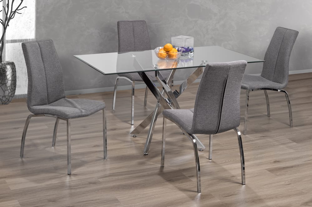 Glass Dining Set With Linen Fabric Chairs Grey T 3465 / 3460