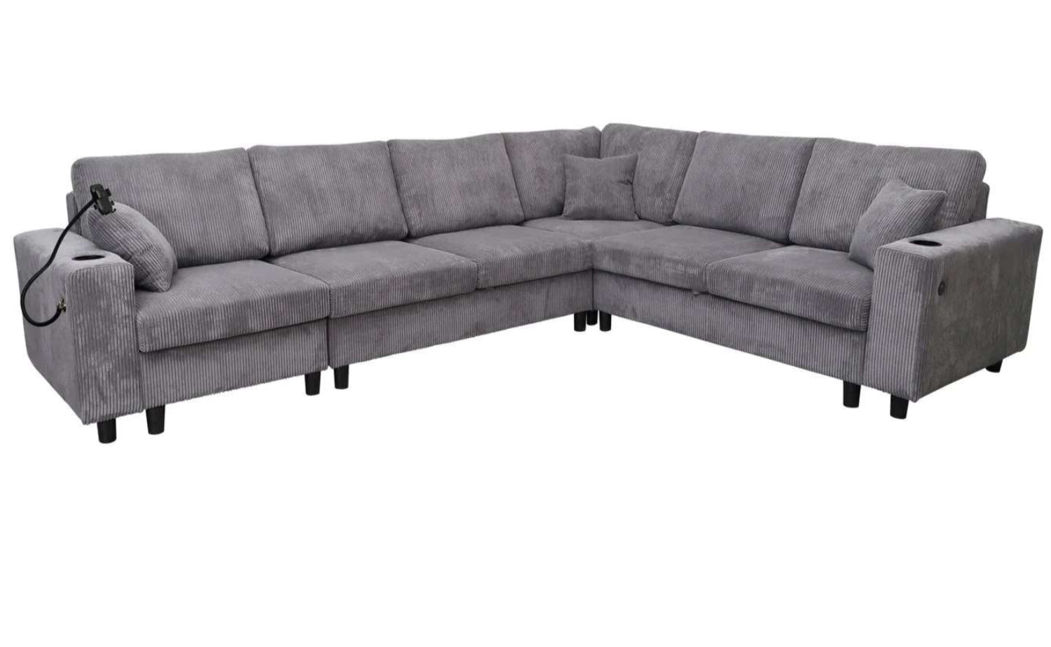 Grey Fabric Reversible Sectional Sofa With USB Charging Ports 2493