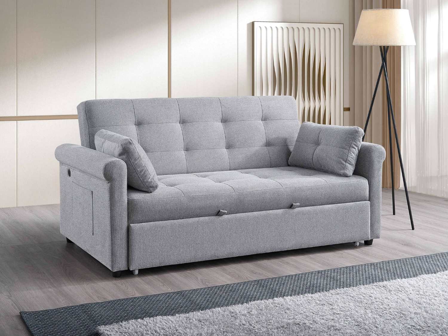 Grey Fabric Sofa Bed With Built-in Charging Station 9046 (74")