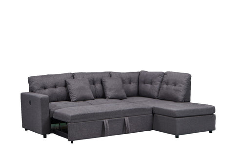 Grey Fabric Sectional Sofa Bed With USB Charging Ports 9288