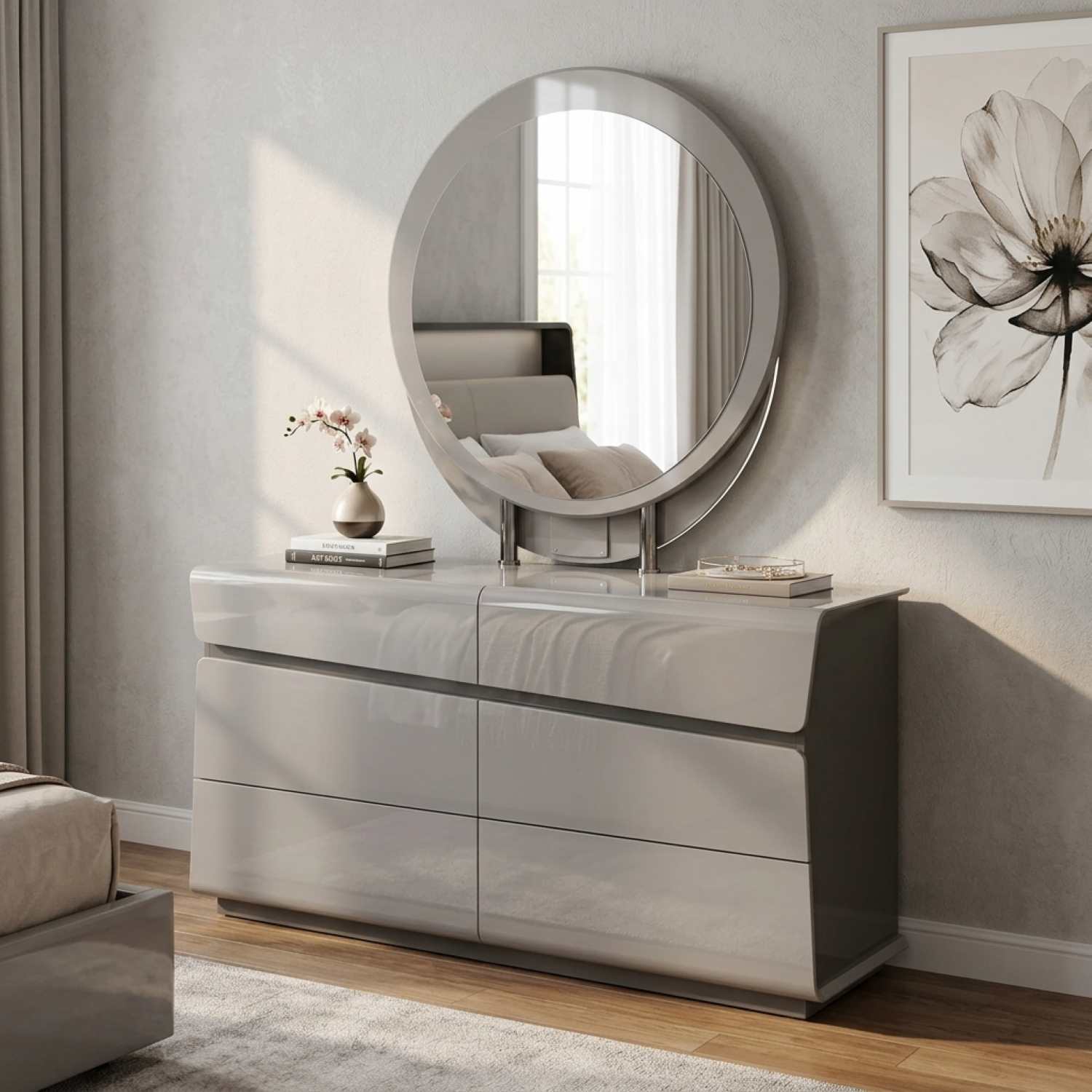 Grey Lacquer Hydraulic Lift Bedroom Set with PU & LED Headboard 540