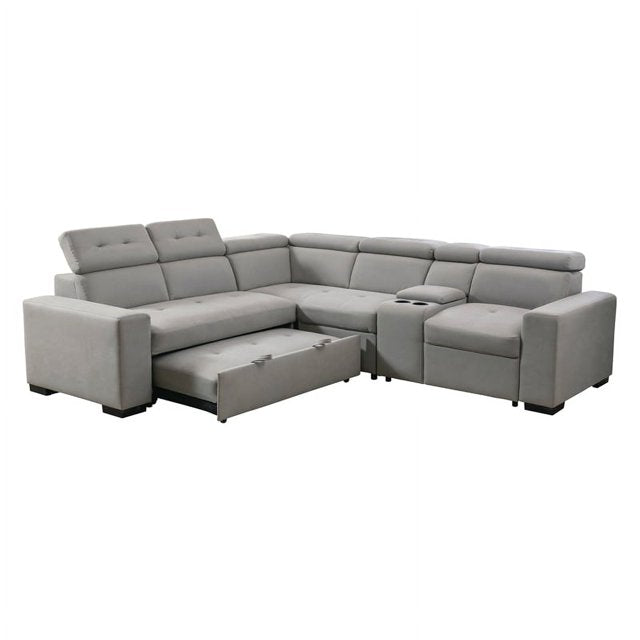 Grey Pull-Out Bed Sectional Sofa 9219