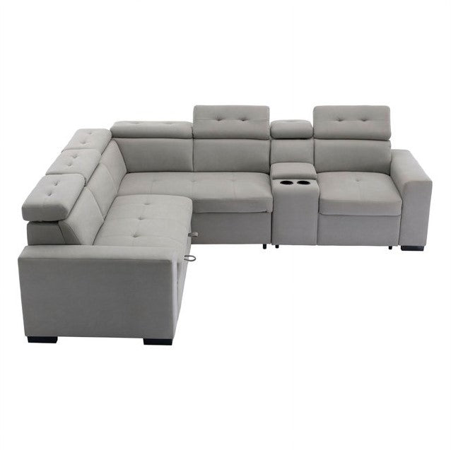 Grey Pull-Out Bed Sectional Sofa 9219