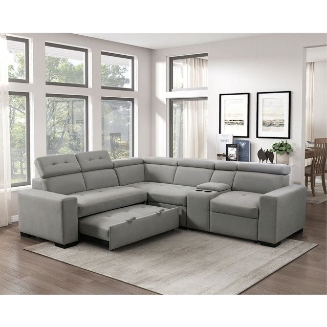 Grey Pull-Out Bed Sectional Sofa 9219