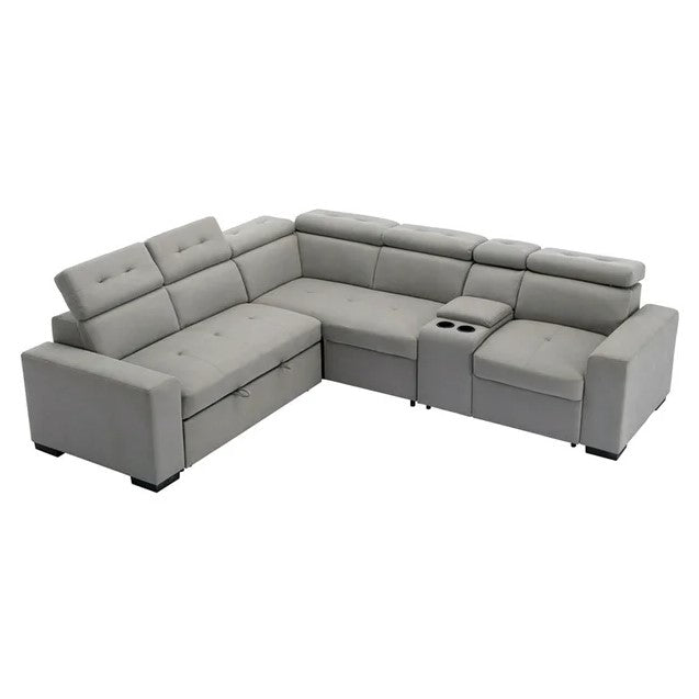 Grey Pull-Out Bed Sectional Sofa 9219