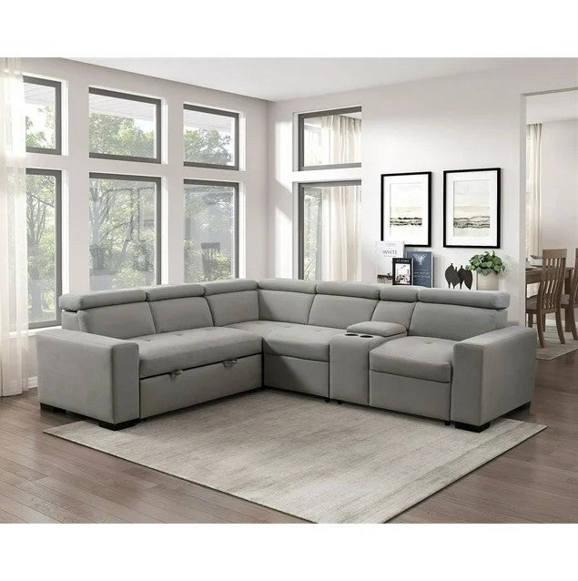 Grey Pull-Out Bed Sectional Sofa 9219