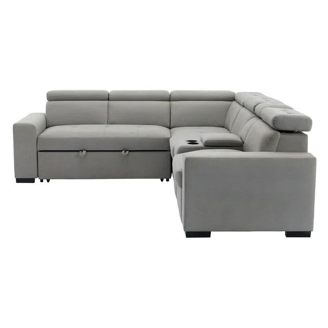 Grey Pull-Out Bed Sectional Sofa 9219