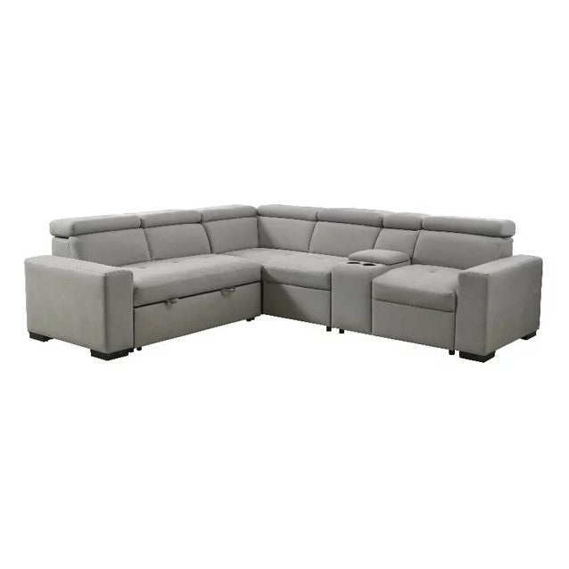 Grey Pull-Out Bed Sectional Sofa 9219