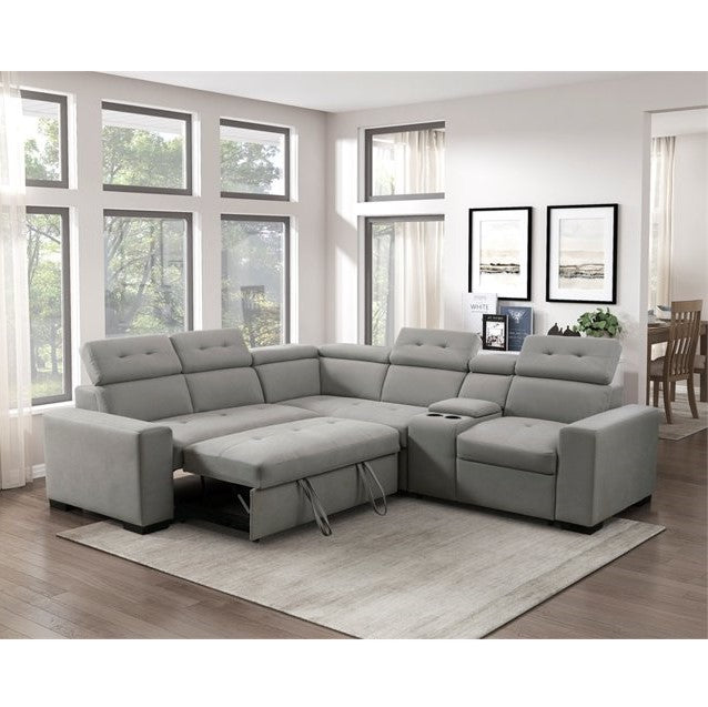 Grey Pull-Out Bed Sectional Sofa 9219