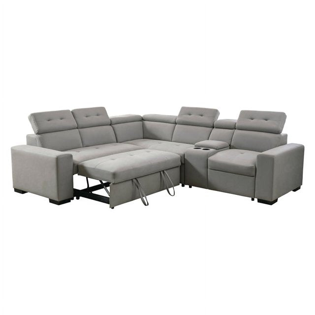 Grey Pull-Out Bed Sectional Sofa 9219