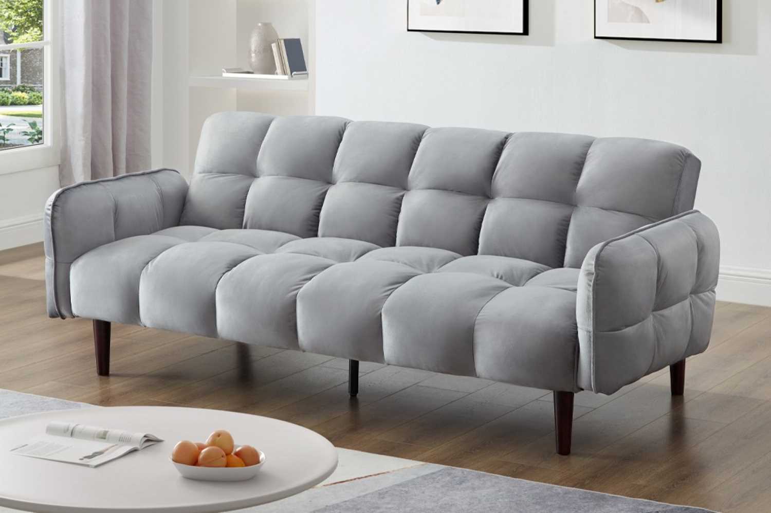 Grey Velvet-Covered Klick Klack Sofa Bed 1511