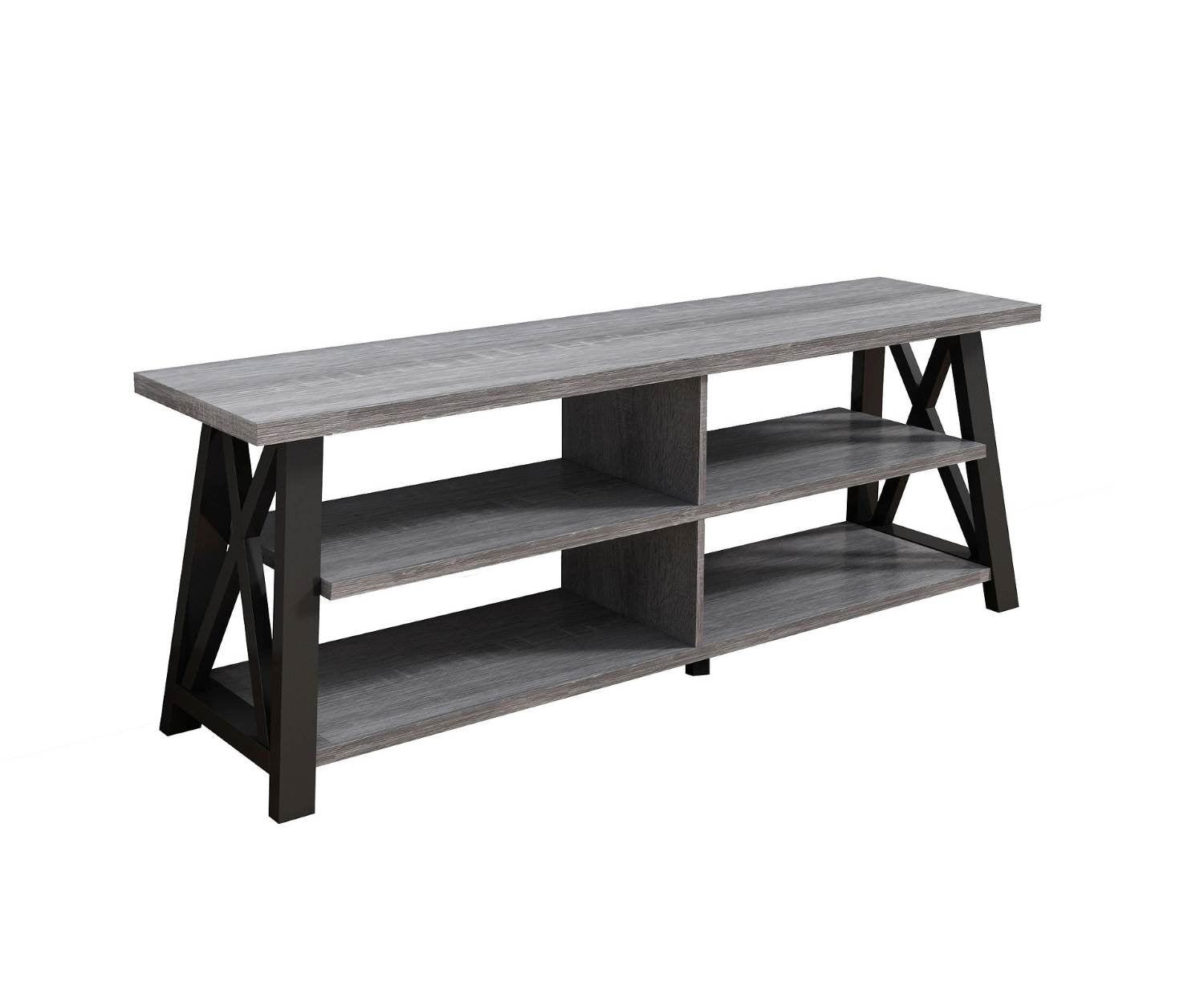 Grey Wooden TV Stand with X-Frame Side Panels 5010