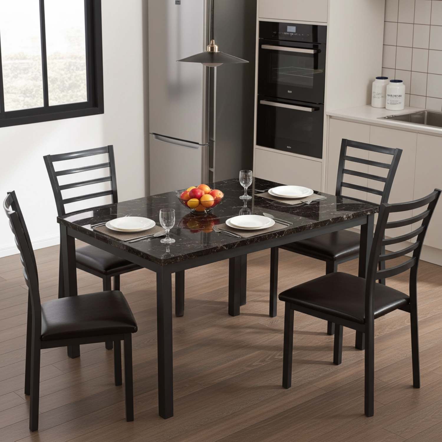 Grey Metal with Marble Top Dining Set DS035