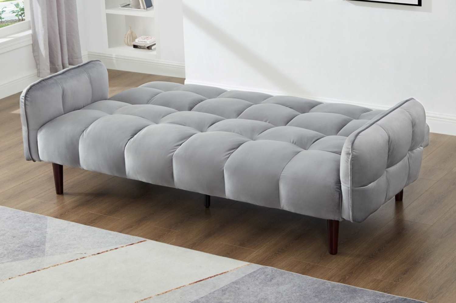Grey Velvet-Covered Klick Klack Sofa Bed 1511