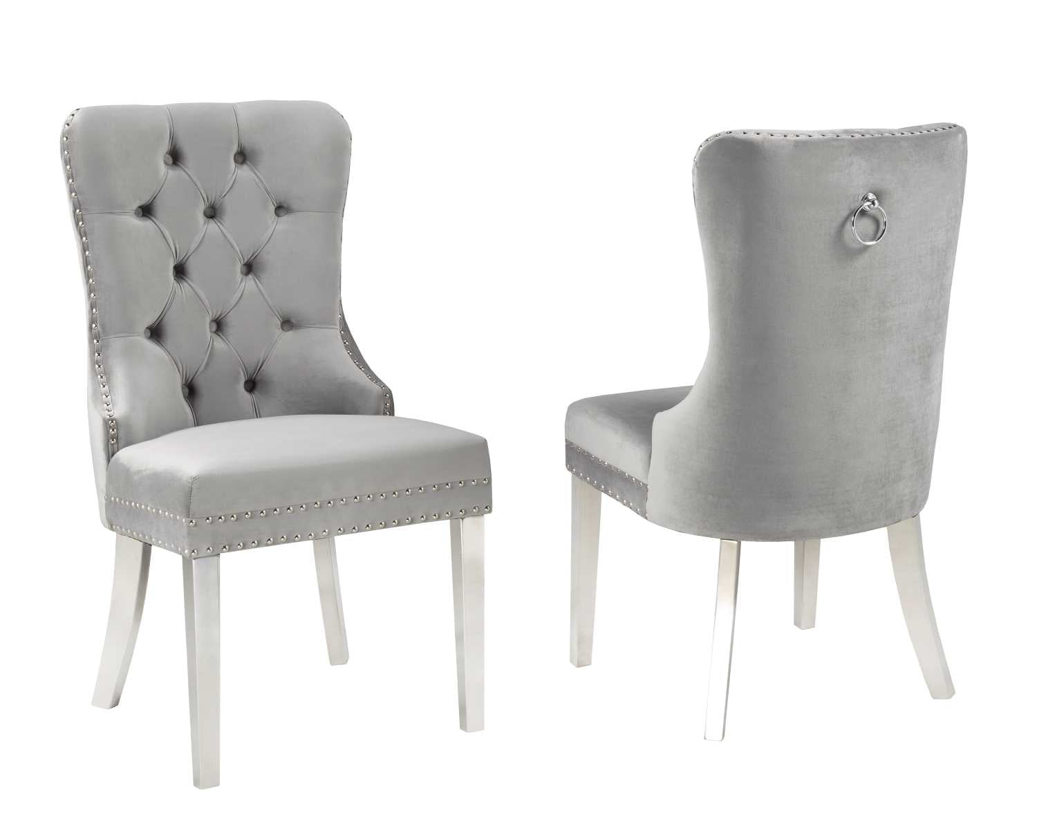 Grey Dining Chair W/ Chrome Legs F459-GY (Set of 2)