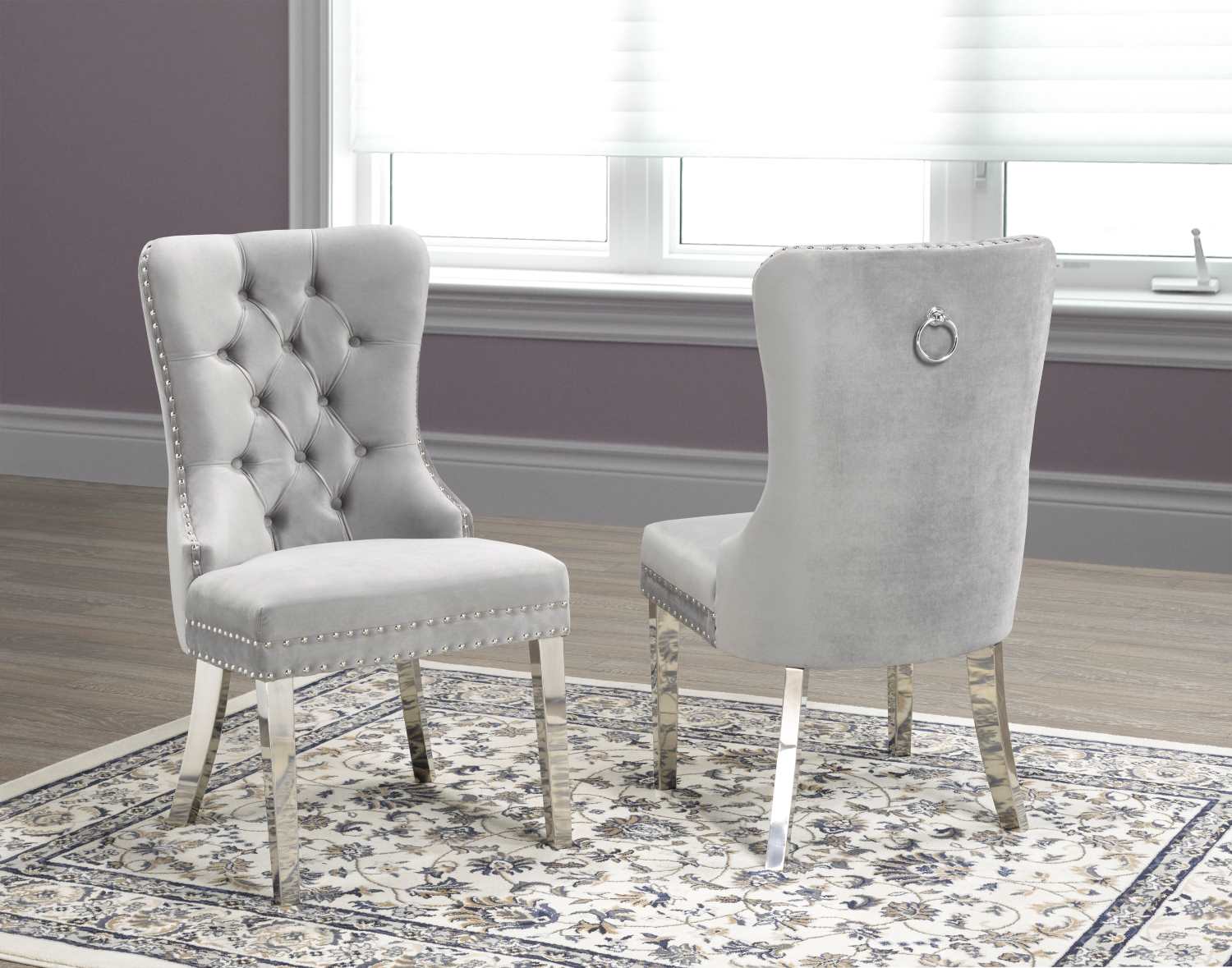 Grey Dining Chair W/ Chrome Legs F459-GY (Set of 2)