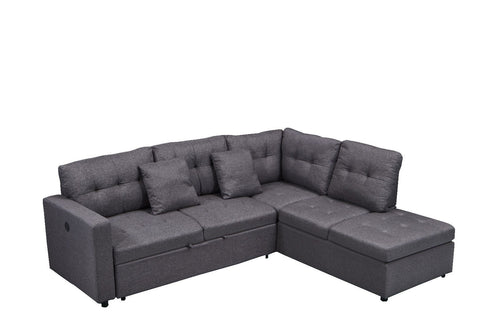 Grey Fabric Sectional Sofa Bed With USB Charging Ports 9288