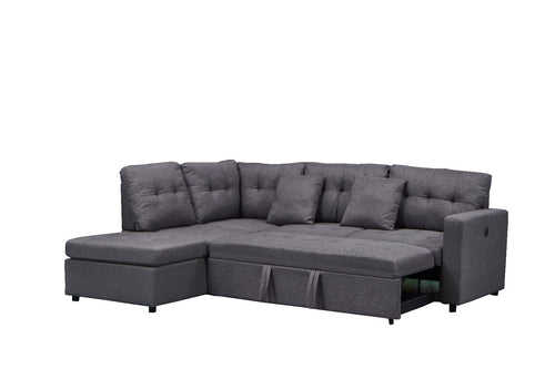 Grey Fabric Sectional Sofa Bed With USB Charging Ports 9288