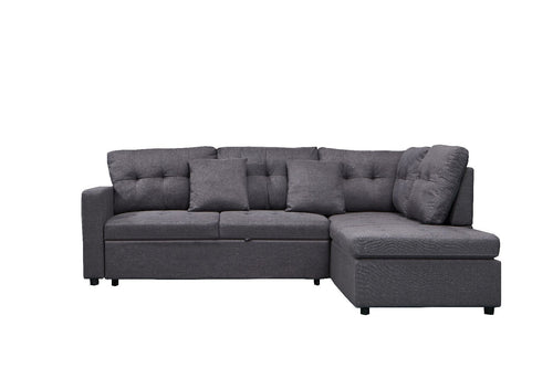 Grey Fabric Sectional Sofa Bed With USB Charging Ports 9288