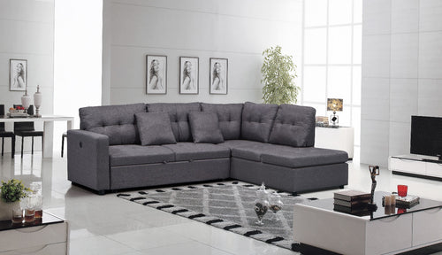 Grey Fabric Sectional Sofa Bed With USB Charging Ports 9288