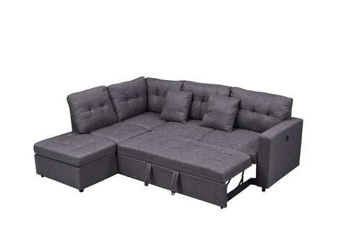 Grey Fabric Sectional Sofa Bed With USB Charging Ports 9288