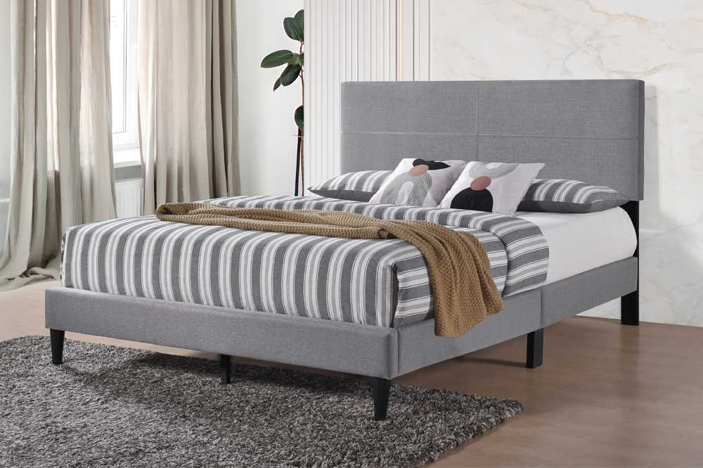 Grey Faux Leather Platform Bead With Adjustable Headboard 2105