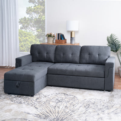 Grey Linen Fabric Reversible Sectional Sofa Bed 731