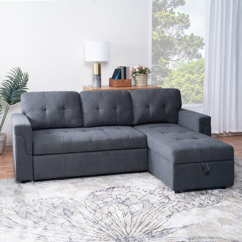 Grey Linen Fabric Reversible Sectional Sofa Bed 731