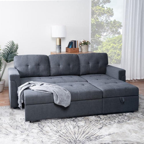 Grey Linen Fabric Reversible Sectional Sofa Bed 731